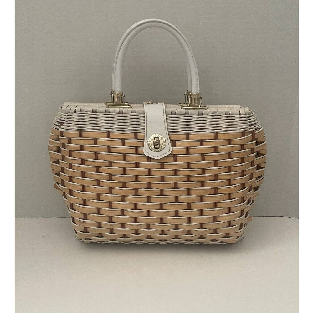 John Wind Vintage Woven Wicker Retro 70's Style Hand Bag Purse - Picture 2 of 11